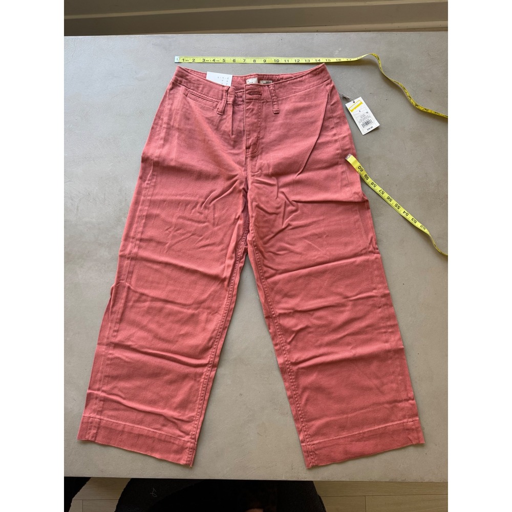 A New Day Wide Leg Cropped Pants Coral Pink Size 8 High Rise Elastic Waist